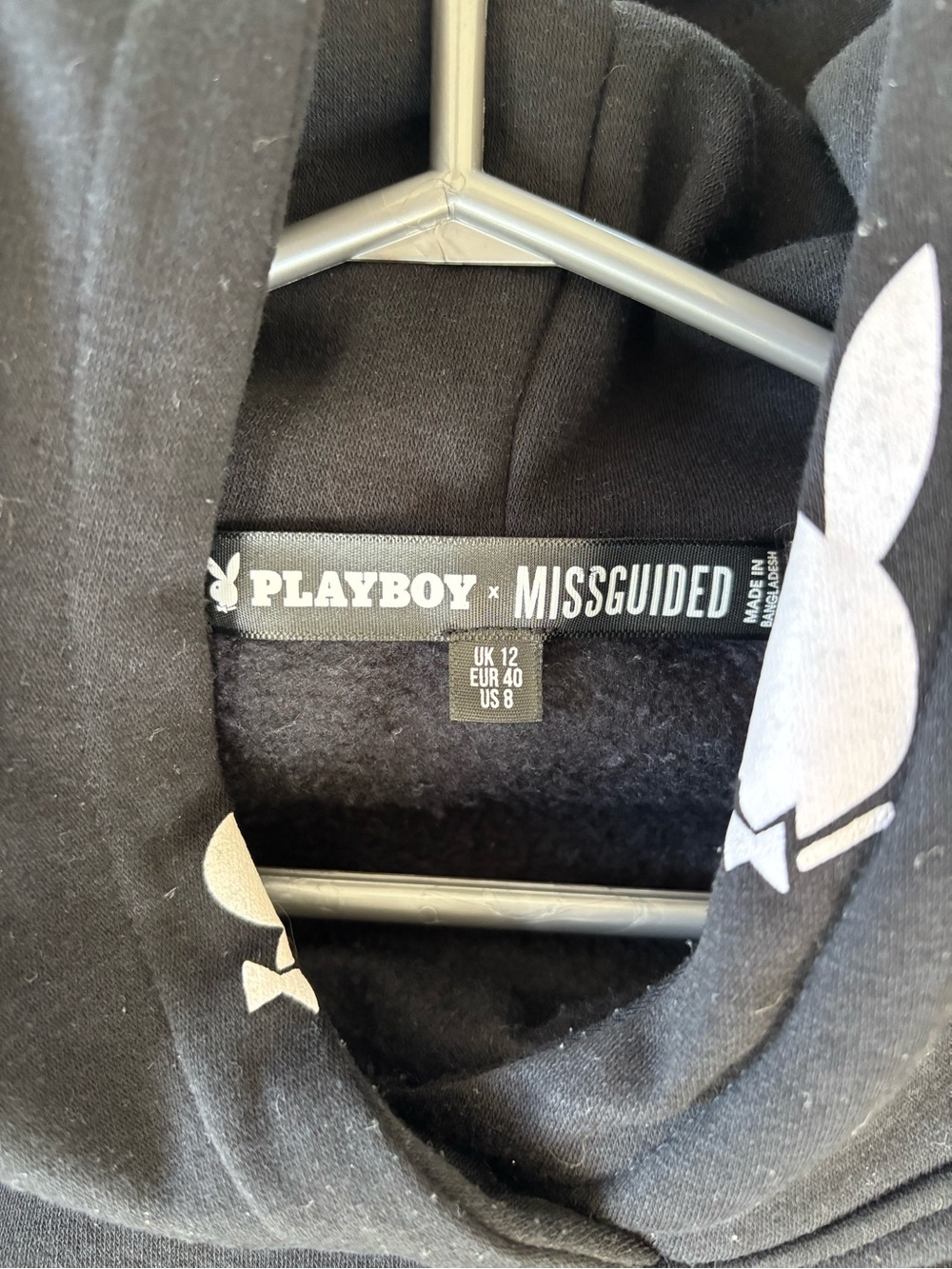 PLAYBOY Black Cropped Bunny-Print Hoodie - Picture 3 of 11